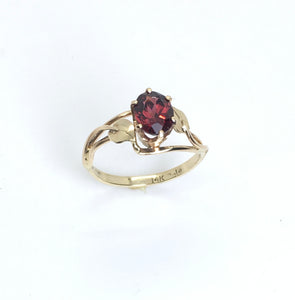 Almandine Garnet Double Wave Ring with Leaves
