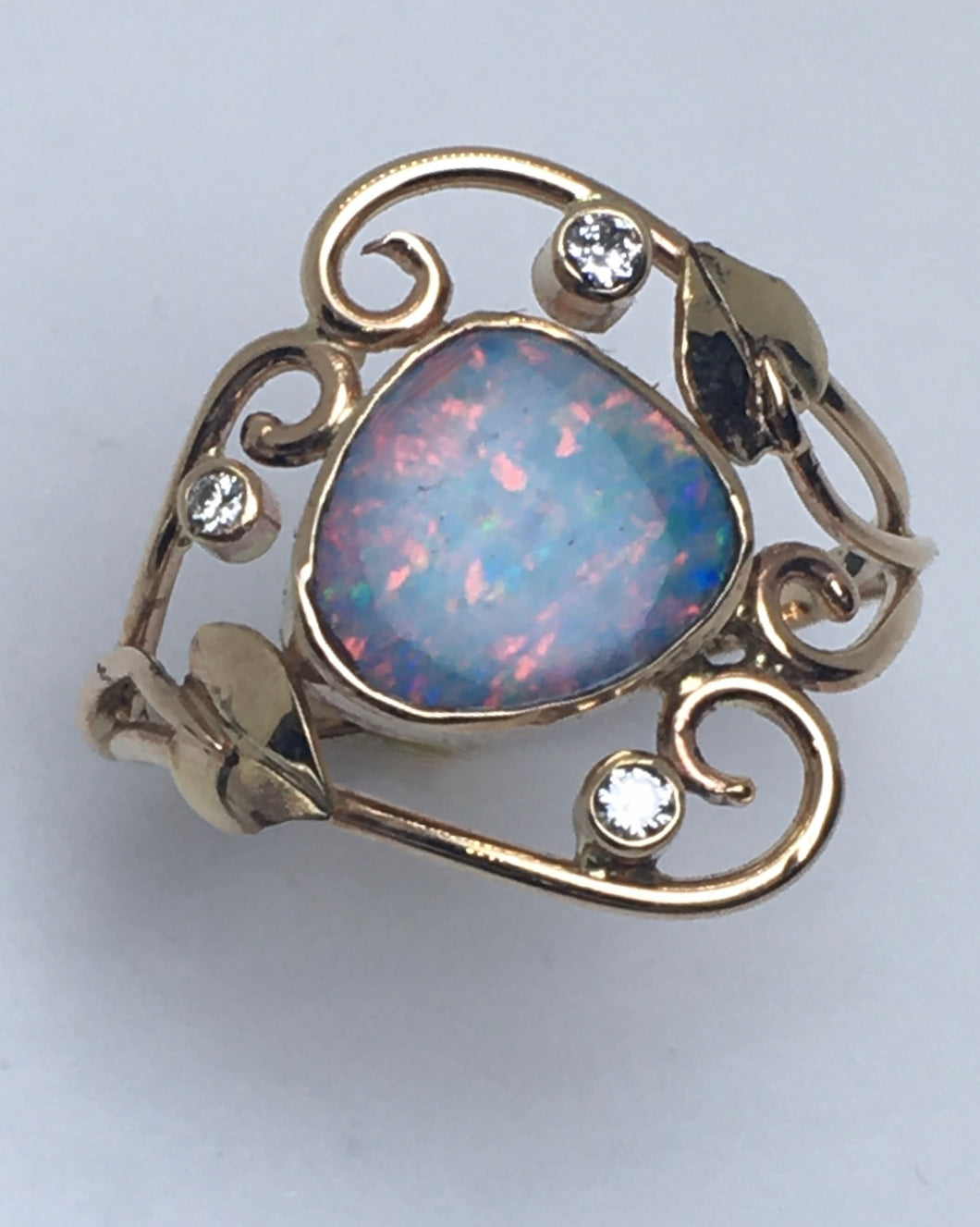 Opal Freeform Multi-Color Ring with Diamonds