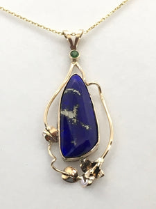 Lapis Pendant with Tsavorite Garnet and Lilly