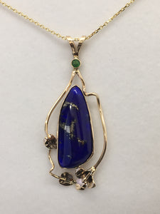 Lapis Pendant with Tsavorite Garnet and Lilly