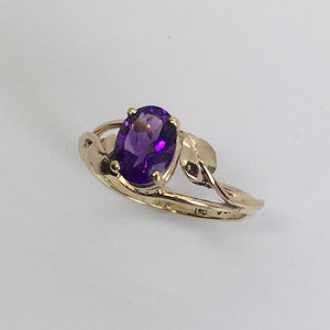 Amethyst Double Wave with Leaves Ring