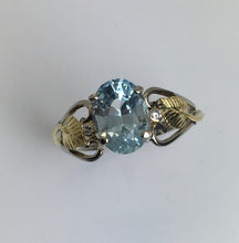 Load image into Gallery viewer, Aquamarine Open Heart with Leaves  &amp; Diamonds Ring
