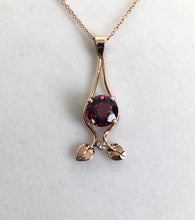 Load image into Gallery viewer, Rhodalite Garnet Pendant with Diamond and Leaves
