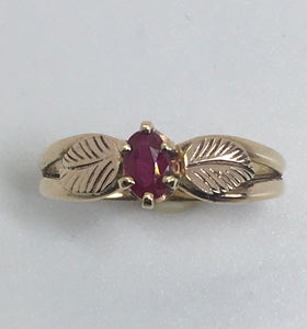 Ruby Ring with Reticulated Leaves