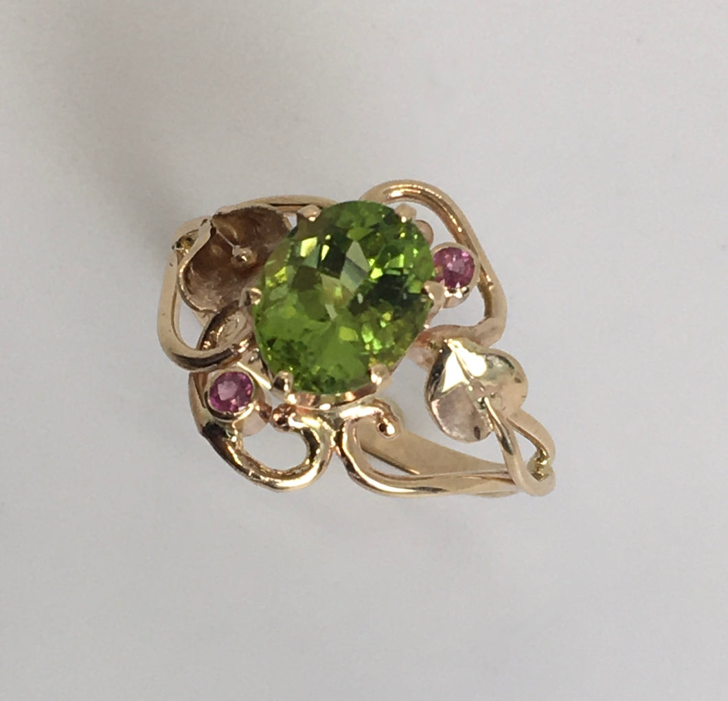 Peridot Ring with Pink Sapphires