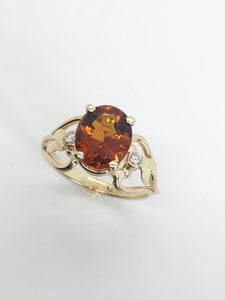 Hessionite Garnet Open Heart with Leaves Ring