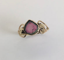 Load image into Gallery viewer, Watermelon Tourmaline Open Heart with Leaves Ring
