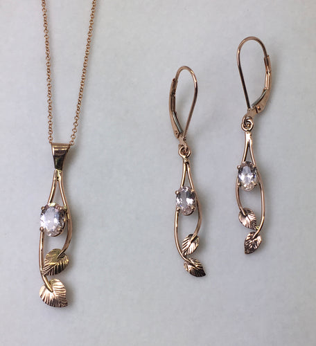 lovely matching pink Morganite earrings and pendant in 14K rose gold