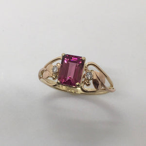 hot pink emerald cut tourmaline ring with diamonds