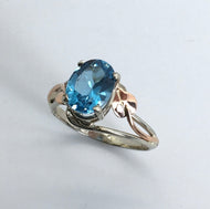 Blue Topaz (London Blue) 2 Gold Ring with Leaves