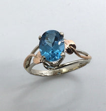 Load image into Gallery viewer, London Blue Topaz 2 Gold Ring with Leaves
