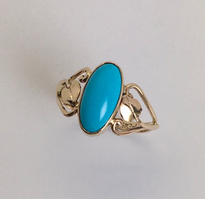 Open Heart with Leaves Sleeping Beauty Turquoise Ring