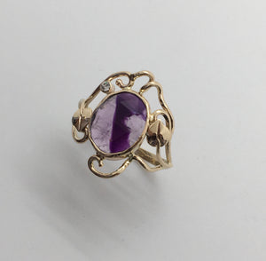exciting bicolor amethyst ring with leaves in 14Kyg