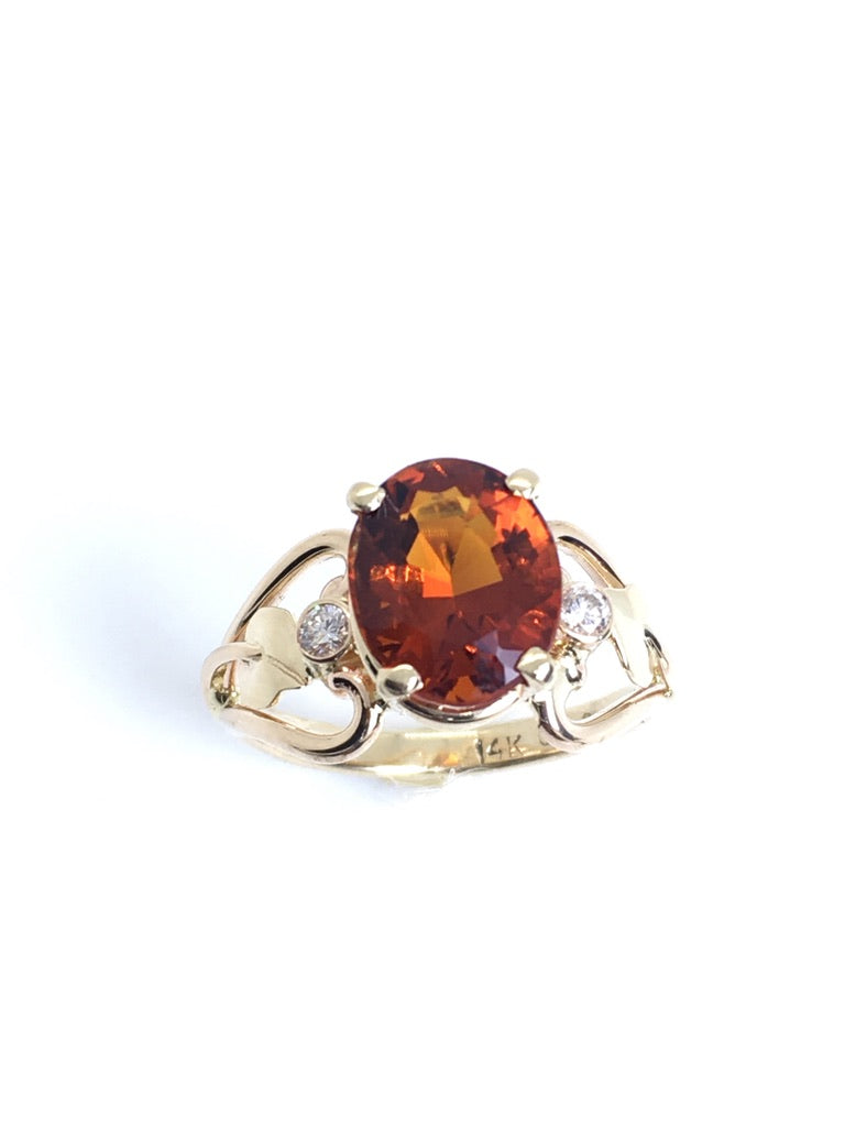 Hessionite Garnet Open Heart with Leaves Ring