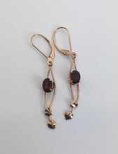 Load image into Gallery viewer, Garnet Leaf and Vine Rose Gold Earrings
