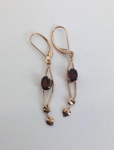 Garnet Leaf and Vine Rose Gold Earrings