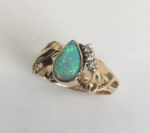 Opal Calla Lily Ring with Diamonds