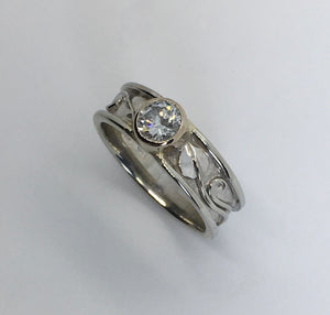 Diamond Ring with Inlaid Ivy Leaf and Tendril