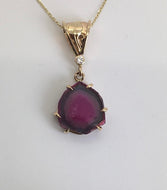Pink Watermelon Tourmaline Slice Pendant with  Fancy Bale