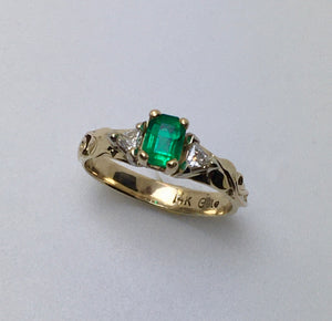 Emerald Cut Emerald with Trillaint Diamonds Ring