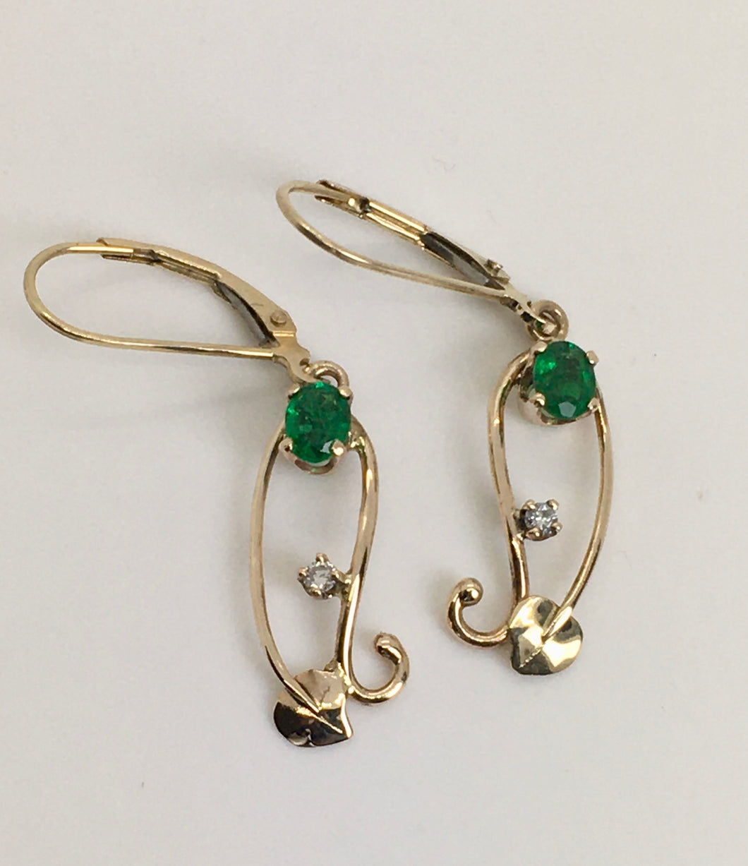 Emerald Leaf & Vine Dangle Earrings