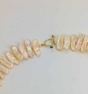 vibrant opal toggle clasp on pearl choker