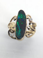Load image into Gallery viewer, Boulder Opal Ring with Diamonds, Leaves &amp; Swirls
