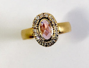 Rose Cut Pink Sapphire Ring with Diamond Halo