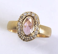 Rose Cut Pink Sapphire Ring with Diamond Halo