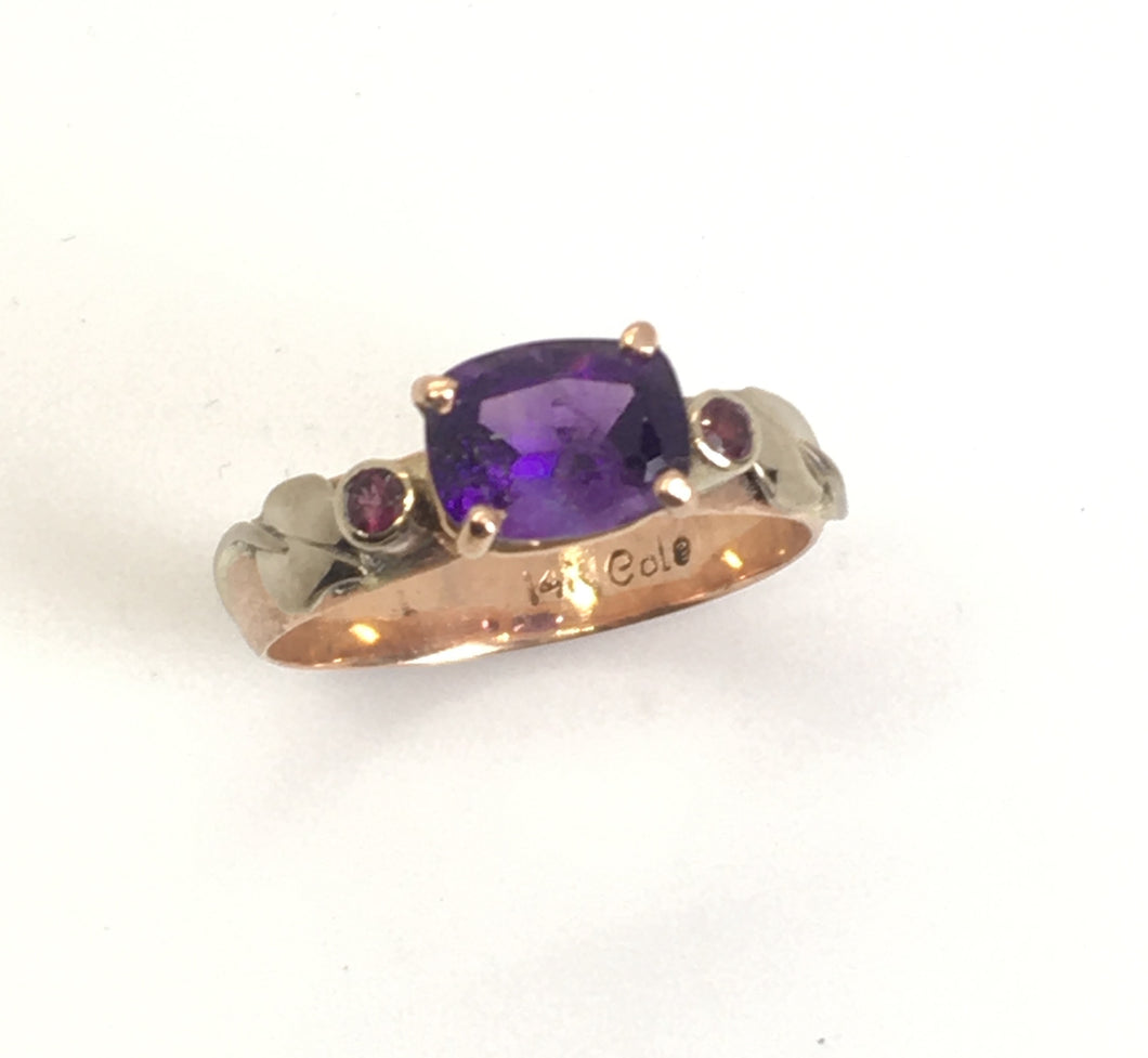 Amethyst Ring with Pink Sapphires in Rose and White Gold