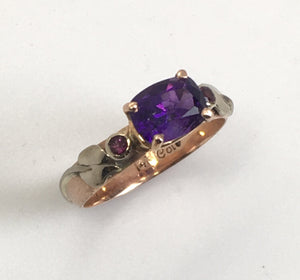 Amethyst Ring with Pink Sapphires in Rose and White Gold