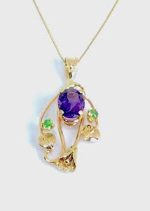 Amethyst and Tsavorite Garnets with Calla Lily Pendant