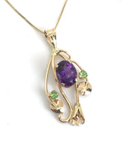 Load image into Gallery viewer, Amethyst and Tsavorite Garnets with Calla Lily Pendant
