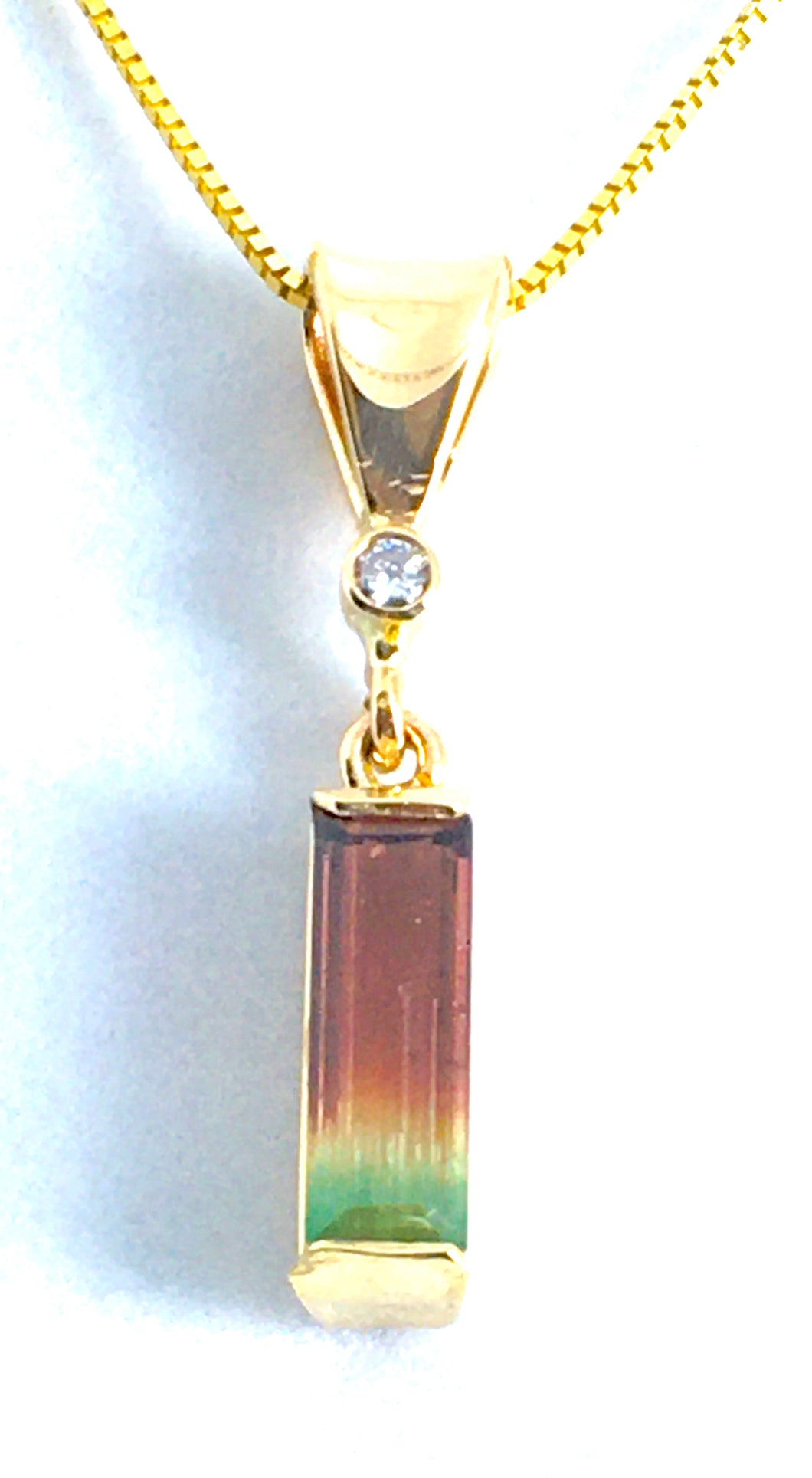 Bicolor Tourmaline Pendant with Diamond, 14K Yellow Gold
