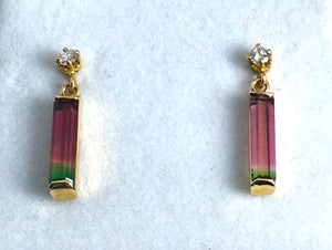 Bicolor Tourmaline  and Diamond Pendant and Earring Set