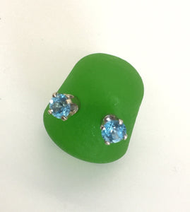 Blue Topaz Gem Dot Earrings
