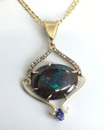 Boulder Opal, Tanzanite and Diamonds Pendant