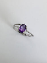 Load image into Gallery viewer, oval purple amethyst in simple white gold double bypass ring 
