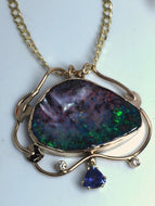 Boulder Opal and Tanzanite Necklace in Autumn Colors