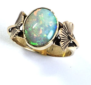Opal and Ginkgo Leaf Ring