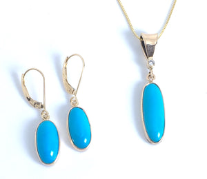 Sleeping Beauty Turquoise Oval Earrings and Pendant Set