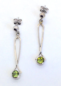 Peridot Exclamation Point Dangle Earrings 14K White Gold
