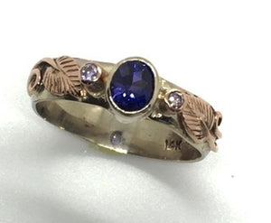 Purple Ceylon Sapphire with Natural Pink Diamonds Ring