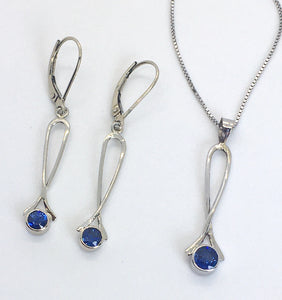Blue Ceylon Sapphire Exclamation Point Earrings and Pendant Set