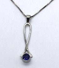 Load image into Gallery viewer, Ceylon Sapphire Exclamation Point Necklace in White Gold
