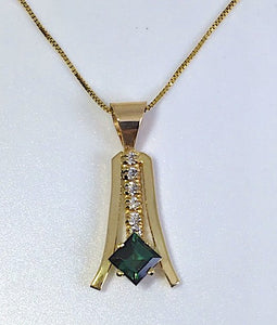 Blue/Green Tourmaline and Diamond Pendant with Chain
