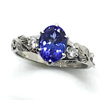 Load image into Gallery viewer, Tanzanite and Diamond Ring with Leaves and Tendrils, White Gold
