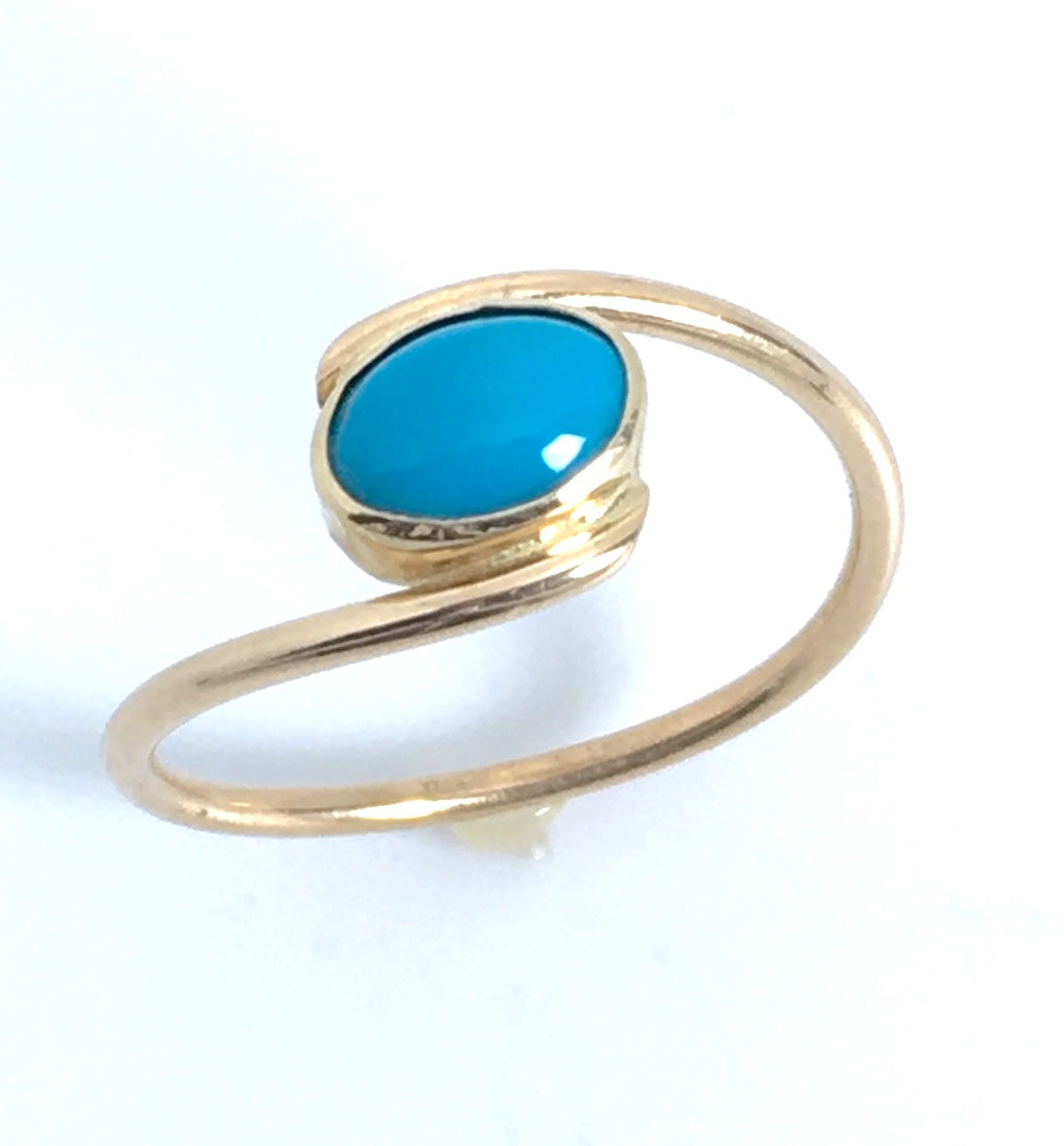 Sleeping Beauty Turquoise Bypass Ring 14K Yellow Gold